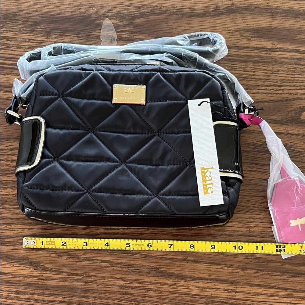 Kate Landry Black Quilted Crossbody Bag with Pink Tag Accent